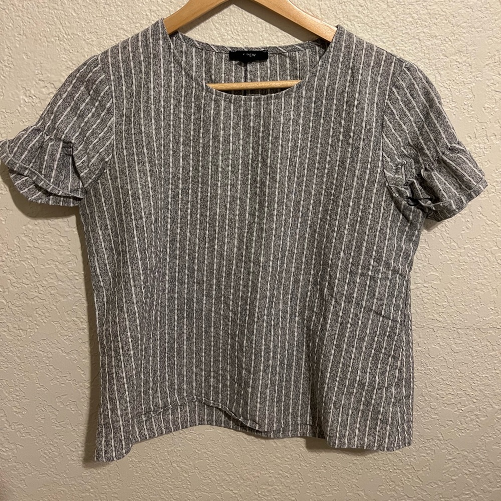 DREW Gray & White Pinstripe Flutter Sleeve Blouse